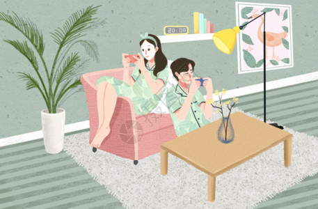 桌子植物情侣生活插画gif高清图片