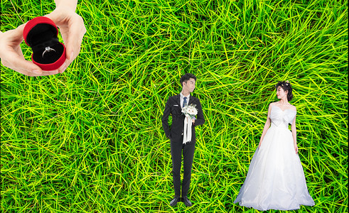 婚纱草地素材创意求婚设计图片
