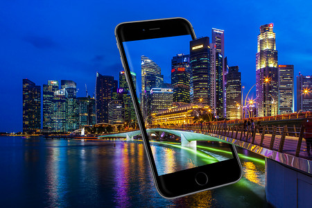 水边夜景手机中的都市设计图片