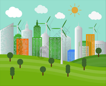 荷兰风车插画绿色低碳城市gif高清图片