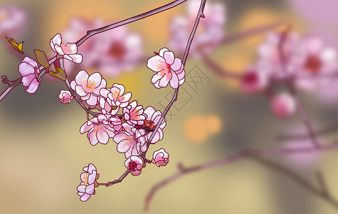 粉红色创意花瓣春天盛开的美丽桃花插画