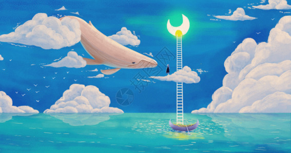 黑金鲸鱼背景海上梦幻插画GIF高清图片