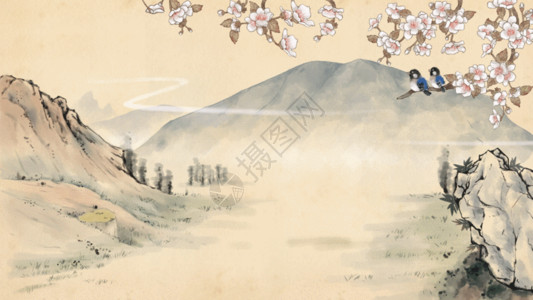 中国风手绘玉兰花插画春季水墨背景gif高清图片