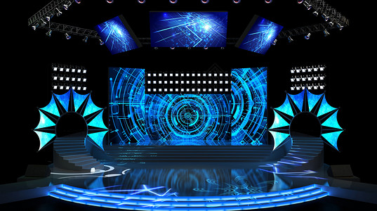 蓝色背景光柱舞台空间场景设计图片