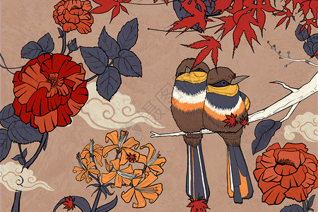 花鸟传统纹样背景图片