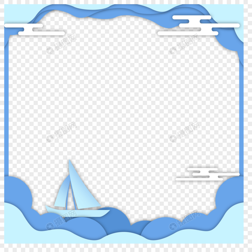 帆船剪纸边框图片