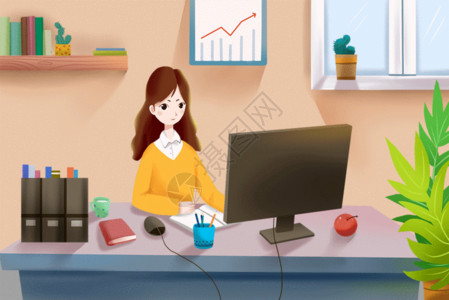 插画计算机女孩在办公gif动图高清图片