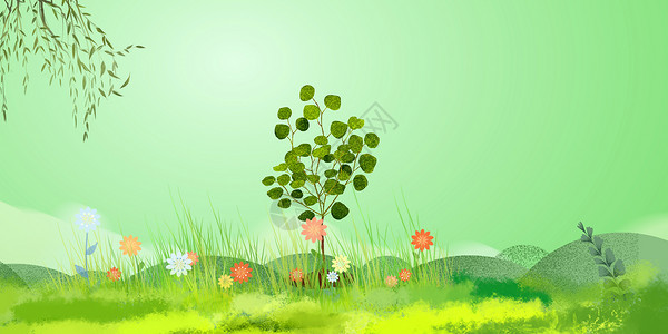 草地浇水植树节设计图片