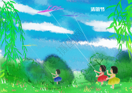 放风筝的小女孩清明节GIF高清图片