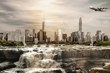 飞水瀑布城市创意场景设计图片