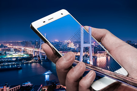 夜景大桥创意手机里的城市设计图片