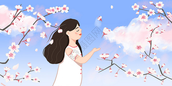女孩与樱花背景图片