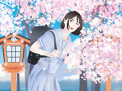 日本樱花节海报设计日本樱花节小清新日系日本樱花节樱花女孩插画