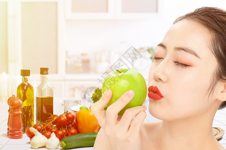 苹果美女女性健康饮食设计图片