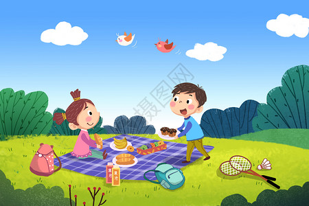 水果和面包春游郊游踏青野餐插画插画