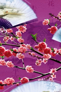 水墨江南水乡梅花扇子花瓣h5动态背景素材图片