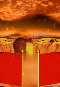 手绘火山喷发太阳云朵红旗喜庆党建h5动态背景素材高清图片