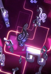 紫色音乐心形3D音符背景高清图片