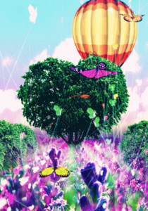 好看的紫色气球蝴蝶薰衣草h5动态背景高清图片