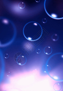 透明圆形泡泡透明泡泡蓝色背景高清图片