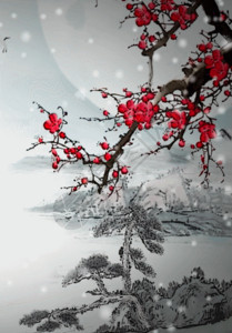 冬季浆果梅花雪中国风背景高清图片