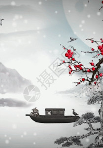 梅花与水素材梅花雪中国风背景高清图片