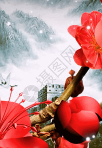 红梅傲雪红梅赞中国风红色背景高清图片