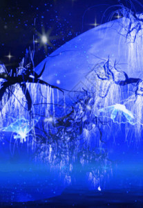 魔法蝴蝶炫彩光效光效蝴蝶粒子树背景高清图片