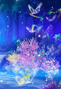 珊瑚和鱼素材瀑布树林背景高清图片