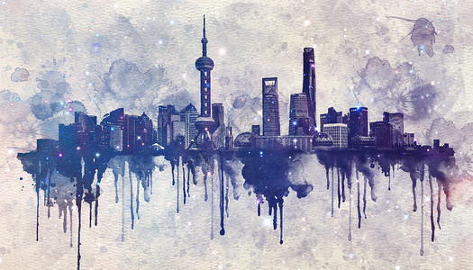 夜景上海水墨上海设计图片