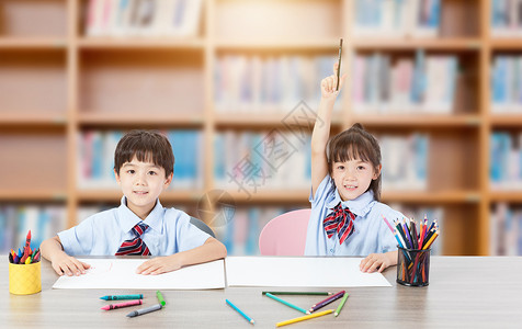 课堂举手女孩儿童教育设计图片