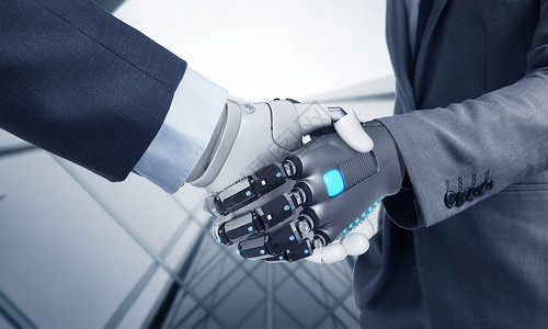 握手的商务机器人背景图片