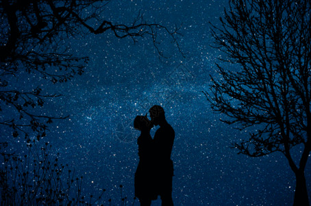 剪影情侣素材星空下拥吻的情侣gif高清图片