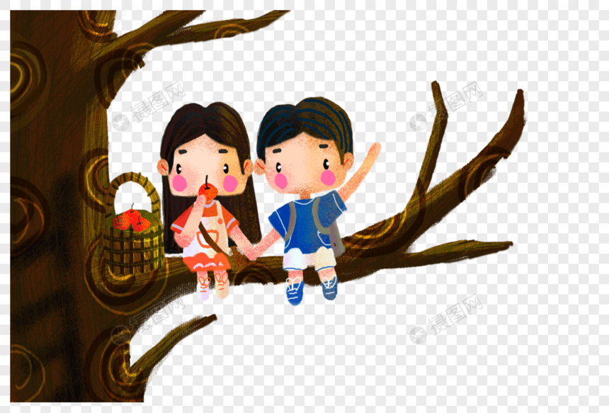 坐在树杈上的情侣图片