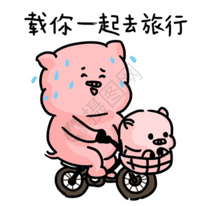 收纳篮子情侣小猪骑自行车表情包gif高清图片