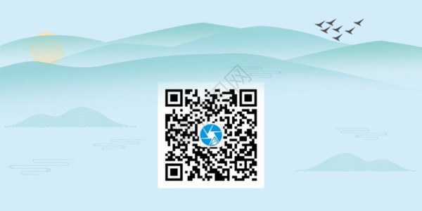 矢量中国风折扇山水插画二维码引导关注GIF高清图片