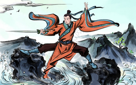 中国武术水墨画水墨剑高清图片