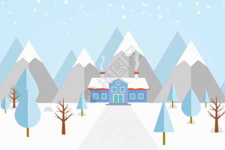 雪山别墅雪中的山林和房子 GIF高清图片