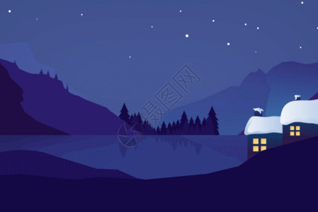 北欧背景山中月色下的房子 GIF高清图片