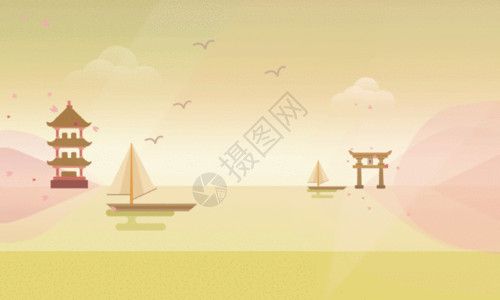 小船矢量夕阳和煦插画GIF高清图片