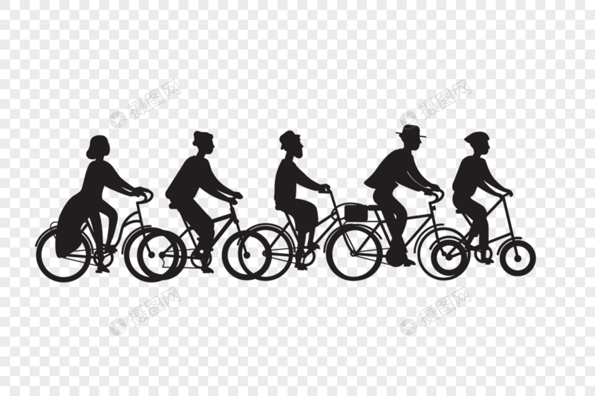 骑自行车人群剪影元素图片