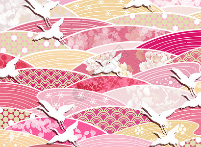 日式和风料理仙鹤纹饰插画