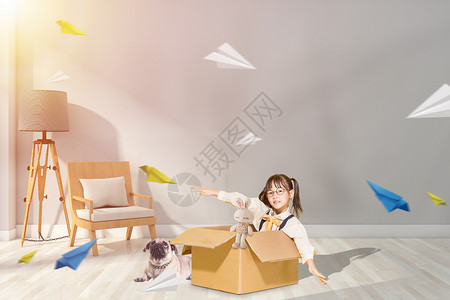 纸飞机女孩玩耍的小孩设计图片