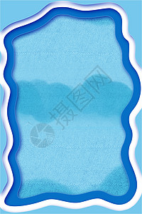 蓝色波浪边框剪纸风背景设计图片