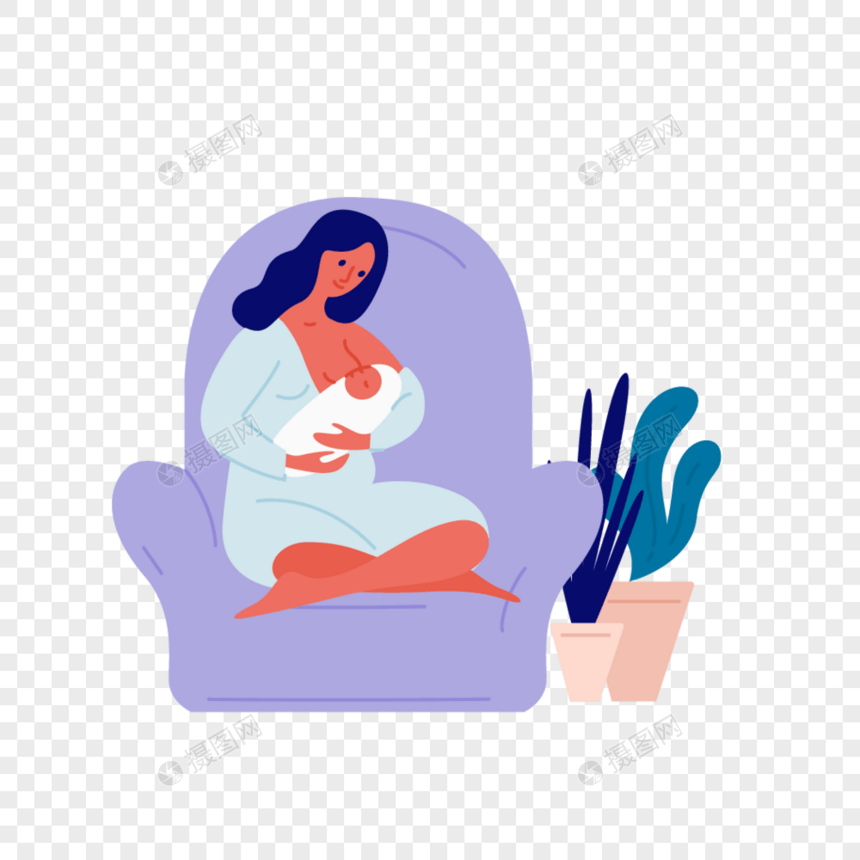 手绘孕妇哺乳元素图片