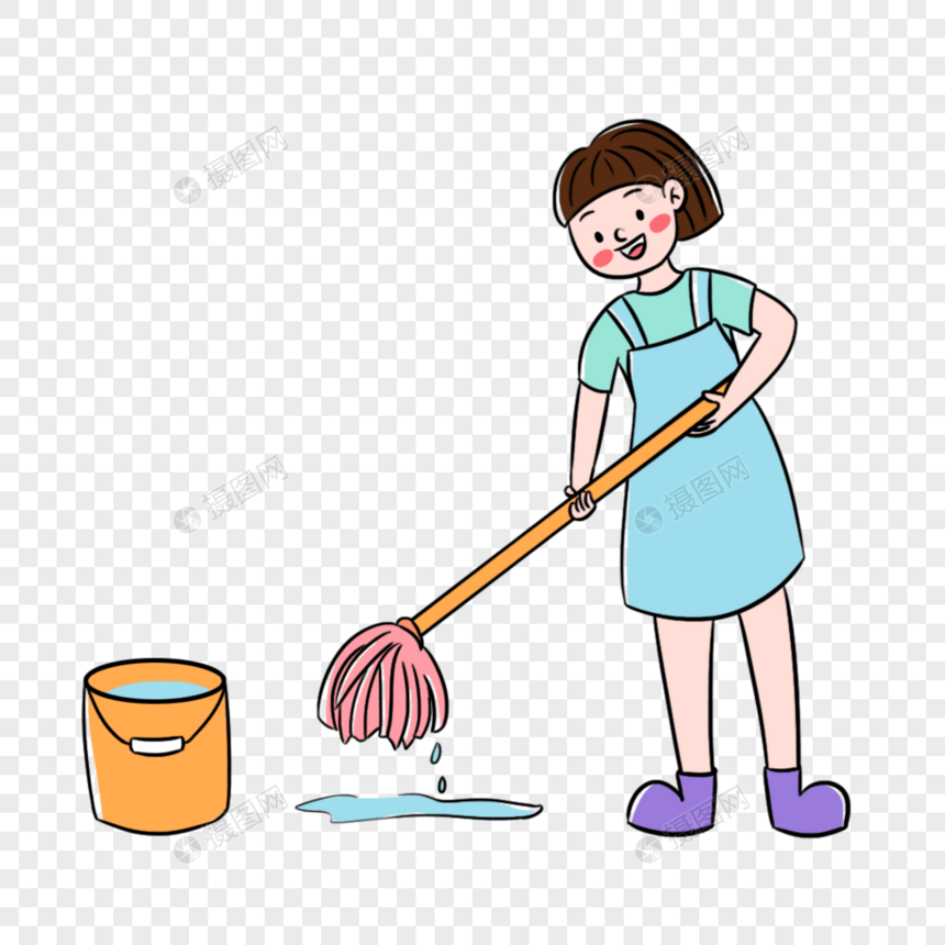 五一劳动节女生拖地打扫卫生元素图片