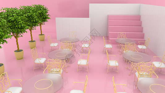 粉色白色楼梯温馨餐厅场景设计图片