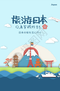 日本地标剪纸风日本旅游gif动态海报高清图片