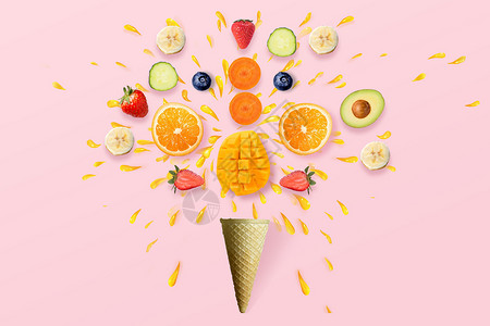 水果果肉缤纷水果甜筒设计图片