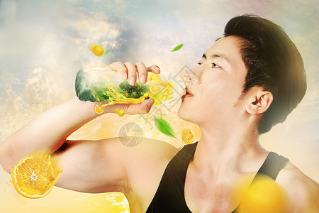 吃西瓜喝果汁夏季创意果汁设计图片